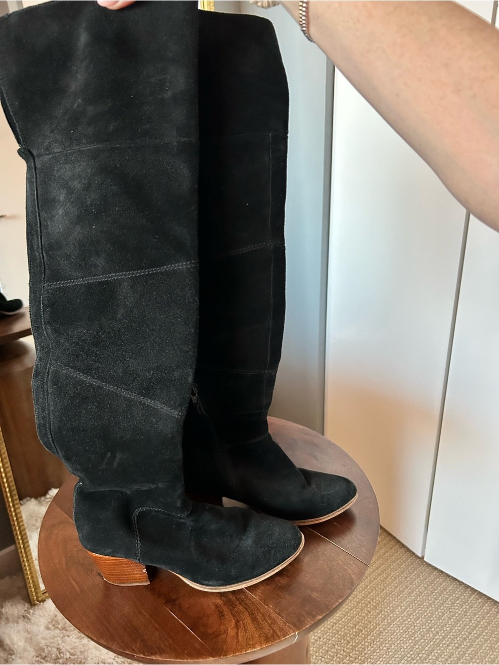 Black Suede Knee-High Boots - Classic Women's Riding Style
